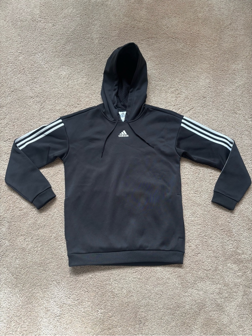adidas Black Hoodie with White Three-Stripe Sleeves